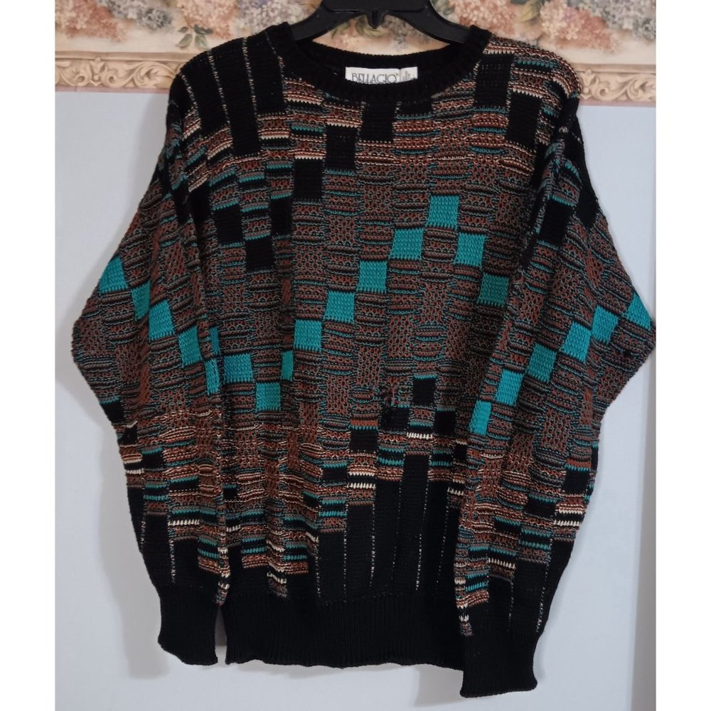 Bellagio Italy Small Vintage Colorful Knit Classic Retro Unisex Pullover Sweater